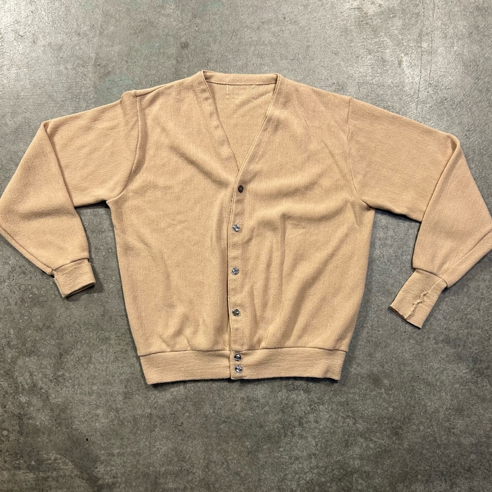 Cool Vintage 60s 70s Tan Khaki Cardigan